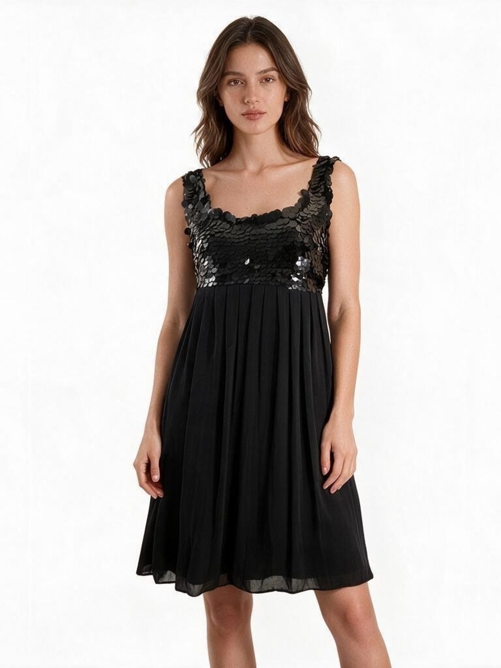 NWT R&M Richards Y2K Paillette Sequin Chiffon Babydoll Cocktail Dress Size 6